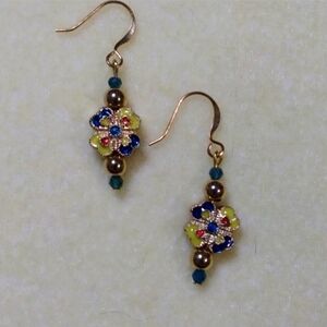 Hand Crafted Cloisonne Clover Shaped Earrings